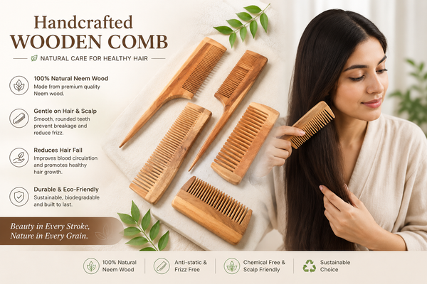 Handmade Neem/Wooden Hair Comb | Natural Anti-Hairfall & Eco-Friendly Comb for Healthy Hair