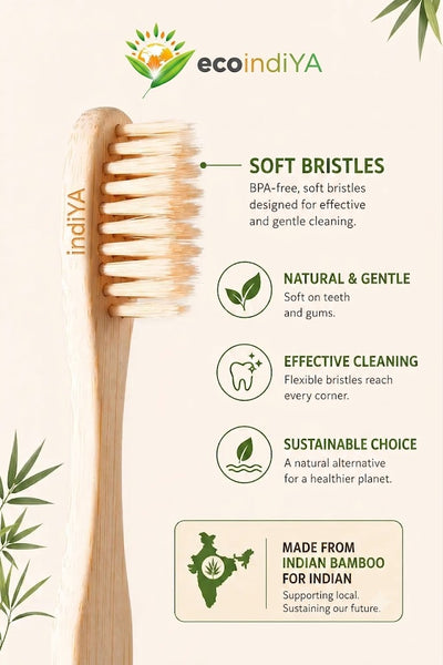 EcoIndiYA Bamboo Toothbrush ( – Soft BPA-Free Bristles & Biodegradable Handle