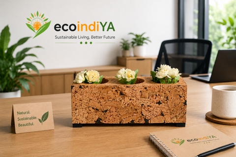 Jardinière à 3 trous en liège naturel – Décoration de bureau élégante