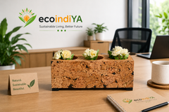 Jardinière à 3 trous en liège naturel – Décoration de bureau élégante